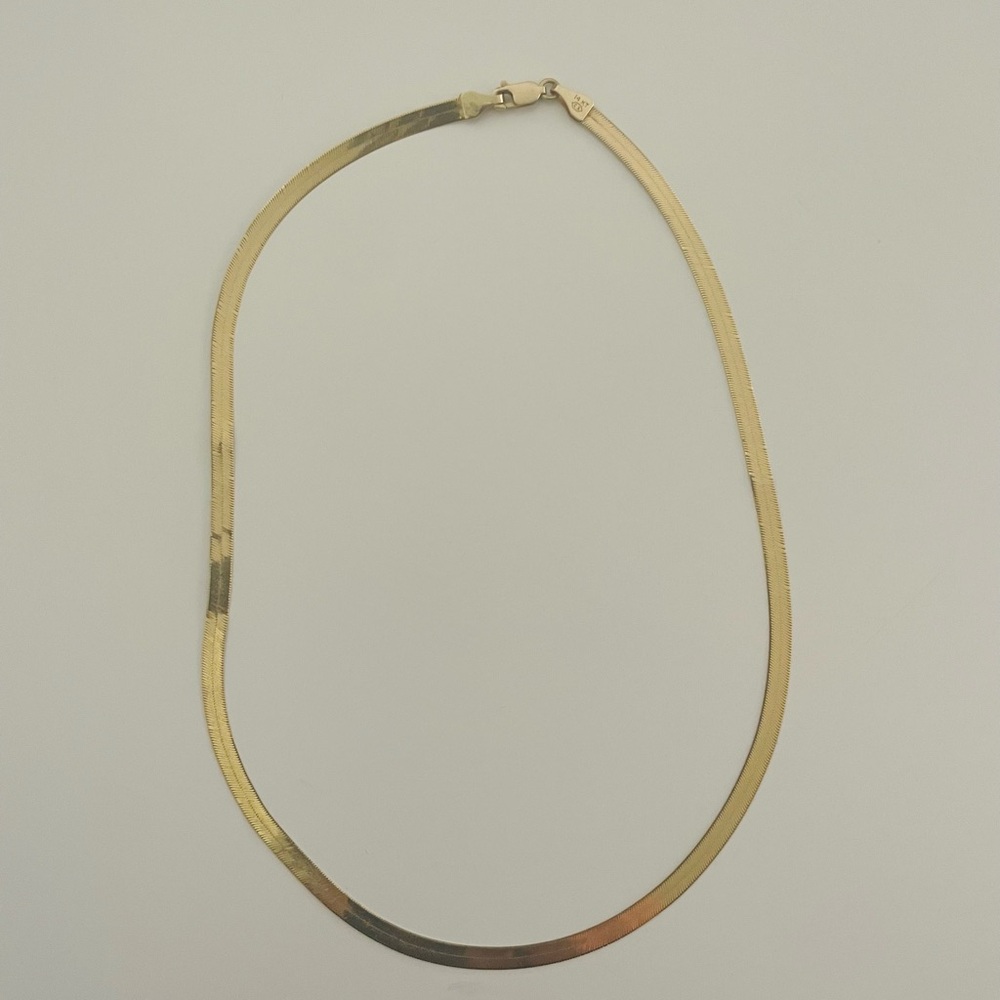 14k Yellow Gold 4mm Solid Herringbone Necklace 16"